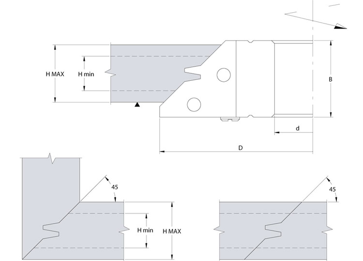 Teste porta coltelli per giunzioni a 45°