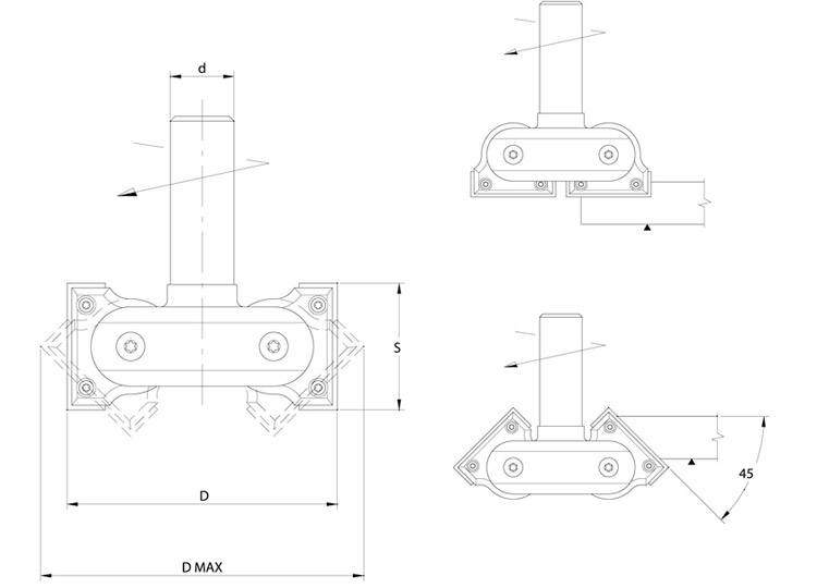 Universal bevelling insert router cutter