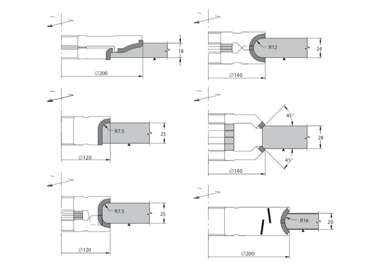 Frese sagomate in diamante su disegno 1mm